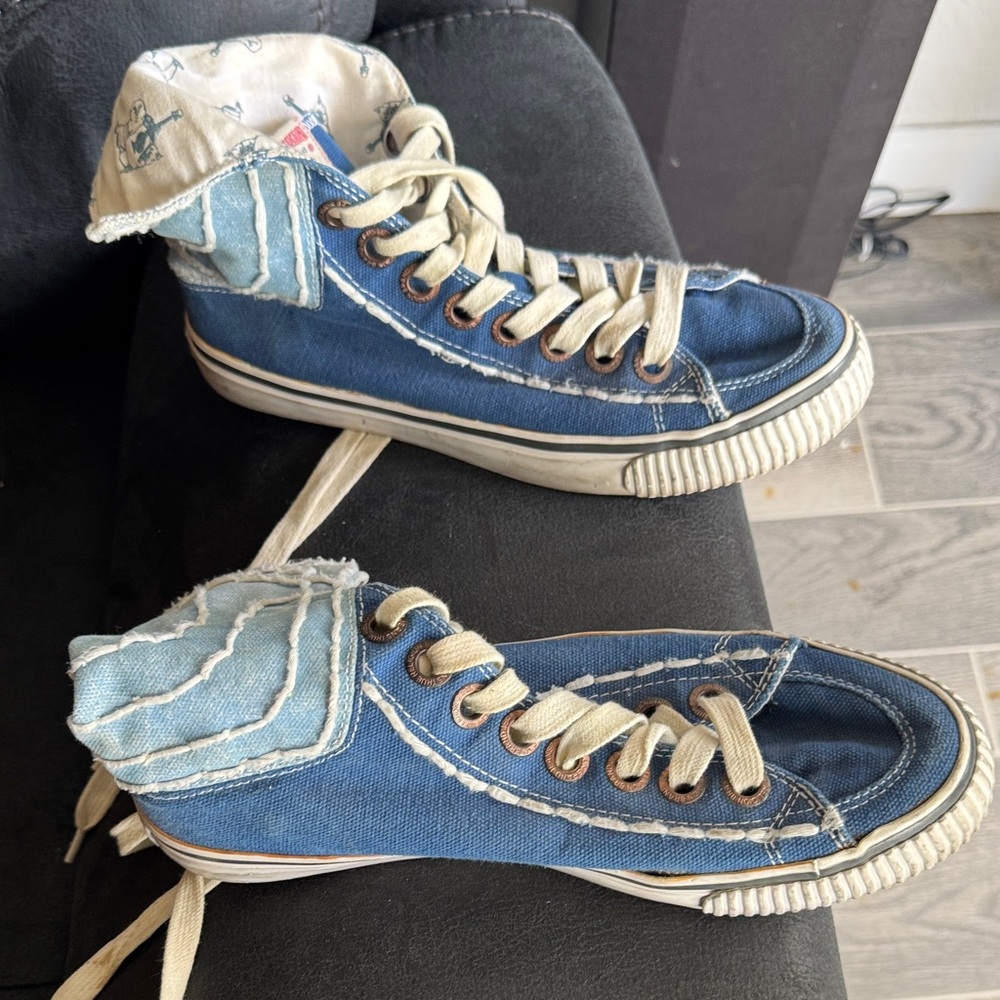True Religion Blue and White High-Top Sneakers